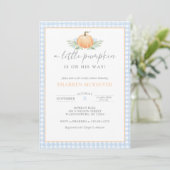 Ein kleiner Pumpkin | Gingham | Baby Shower Einlad Einladung (Stehend Vorderseite)