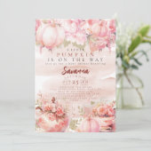 Ein kleiner Pumpkin Herbst Blumenrosa Geburtstag Einladung (Stehend Vorderseite)