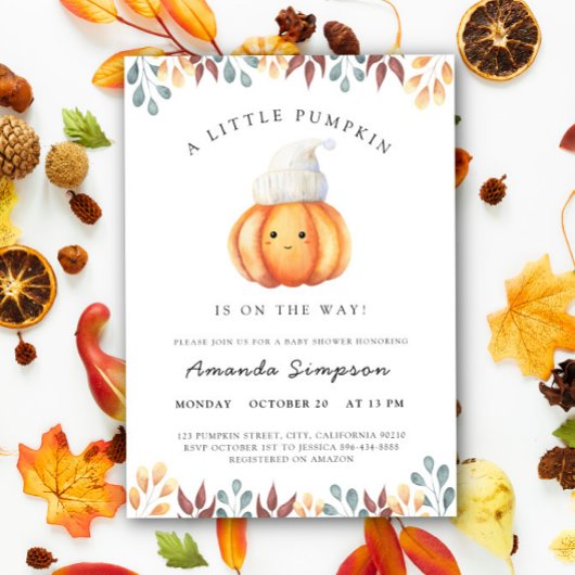 Ein kleiner Pumpkin ist auf dem Weg Herbst Baby Du Einladung