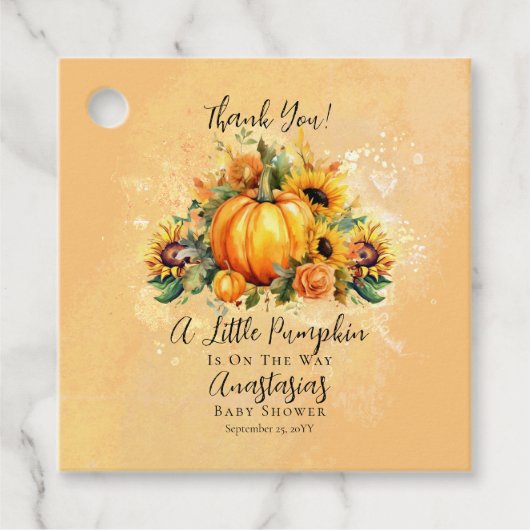 Ein kleiner Pumpkin | Sonnenblumen Herbstdusche Geschenkanhänger (Vorderseite)