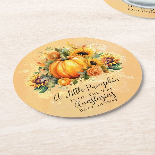 Ein kleiner Pumpkin | Sonnenblumen Herbstdusche Runder Pappuntersetzer (Angewinkelt)