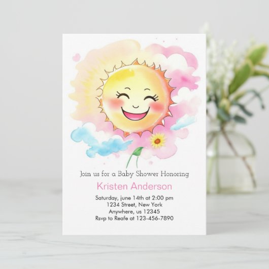 Ein kleiner Ray der Sonnenschein-Baby-Dusche Einladung (Stehend Vorderseite)
