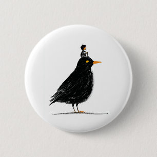 Ein kleiner Reiter auf einem schwarzen Vogel Kle Button