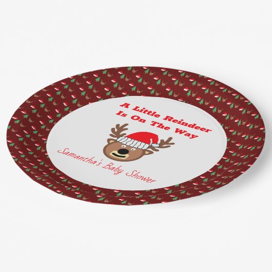 Ein kleiner Rentier ist auf dem Weg zu Papiertüte Pappteller (Schrägansicht)