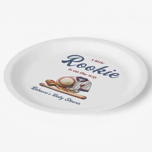 Ein kleiner Rookie auf dem Weg - Baseball Baby Dus Pappteller (Schrägansicht)