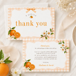 Ein kleiner Schatz Orange Gingham Neutrale Babypar Dankeskarte