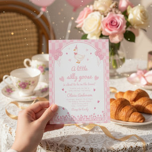 ein kleiner Schatz rosa Gänse-Gingham-Blumenmädche Einladung