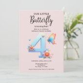 Ein kleiner Schmetterling 4. Geburtstag Niedlicher Einladung (Stehend Vorderseite)