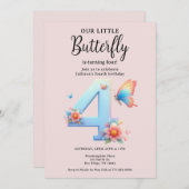 Ein kleiner Schmetterling 4. Geburtstag Niedlicher Einladung (Vorne/Hinten)
