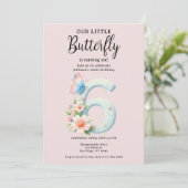 Ein kleiner Schmetterling, 6. Geburtstag, Niedlich Einladung (Stehend Vorderseite)