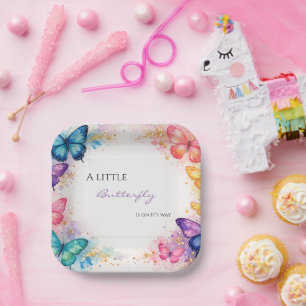 Ein kleiner Schmetterling auf dem Weg Glitter-Baby Pappteller