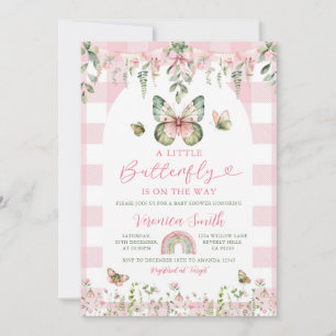 Ein kleiner Schmetterling auf dem Weg Rosa Babypar Einladung
