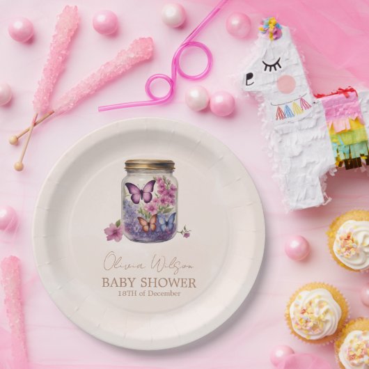 Ein kleiner Schmetterling in einer Blumendusche Pappteller (Party)