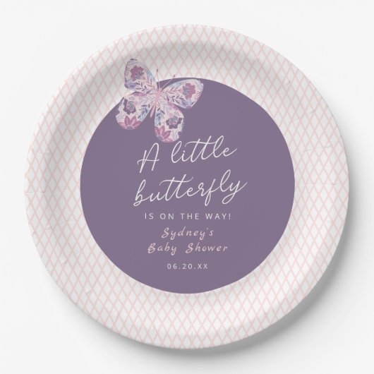 Ein kleiner Schmetterling ist auf dem Weg Baby Dus Pappteller (Vorderseite)