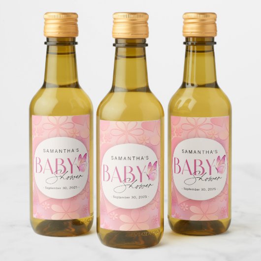 Ein kleiner Schmetterling ist auf dem Weg Baby Dus Weinetikett (Flaschen)