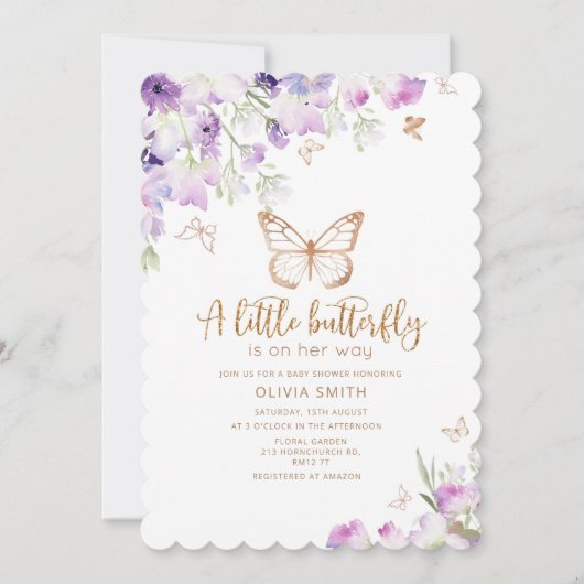 Ein kleiner Schmetterling ist auf dem Weg der Gold Einladung (Vorderseite)