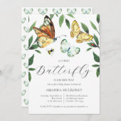 Ein kleiner Schmetterling ist auf dem Weg zur Baby Einladung (Vorne/Hinten)