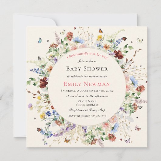 Ein kleiner Schmetterling ist auf dem Weg zur Baby Einladung (Vorderseite)