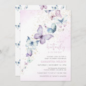 Ein kleiner Schmetterling ist auf dem Weg zur Baby Einladung (Vorne/Hinten)