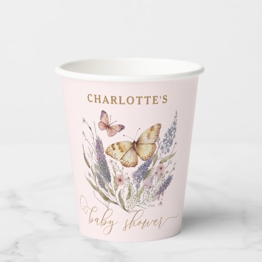 Ein kleiner Schmetterling ist auf dem Weg zur Baby Pappbecher (Vorderseite)