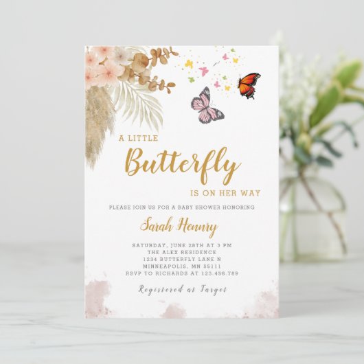 Ein kleiner Schmetterling ist auf dem Weg zur Blum Einladung (Stehend Vorderseite)