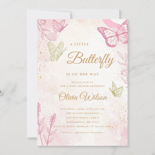 Ein kleiner Schmetterling ist auf dem Weg zur Gold Einladung (Vorderseite)