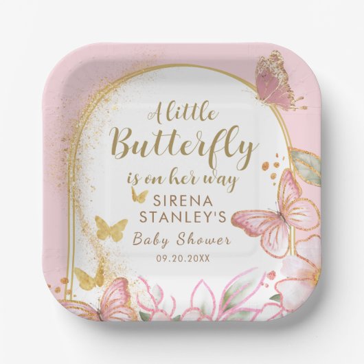 Ein kleiner Schmetterling ist auf dem Weg zur Mädc Pappteller (Vorderseite)