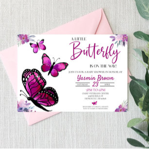 Ein kleiner Schmetterling ist unterwegs! Babyparty Einladung
