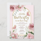 Ein kleiner Schmetterling | Pink Gold Glitzer Kind Einladung (Vorderseite)
