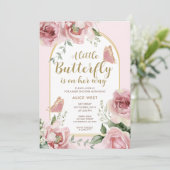 Ein kleiner Schmetterling | Pink Gold Glitzer Kind Einladung (Stehend Vorderseite)