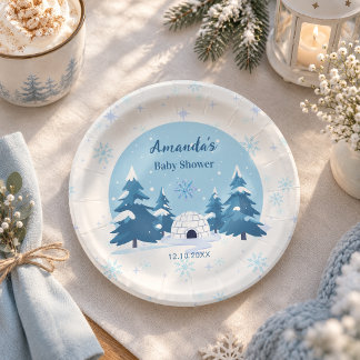 Ein kleiner Schneeflocken-Winter-Baby-Shower  Pappteller