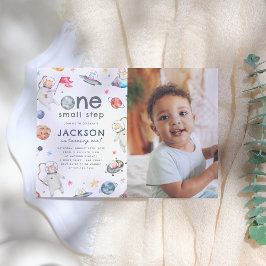 Ein kleiner Schritt | Weltraumtiere 1. Geburtstag  Einladung