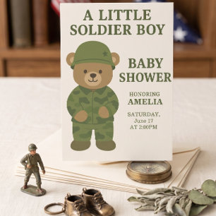 Ein kleiner Soldat Junge Teddy Bear Babydusche läd Einladung