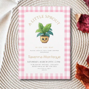 Ein kleiner Spross Pflanze Rosa Gingham Babyparty Einladung