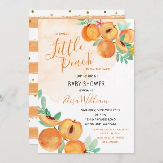 Ein kleiner süßer Pfirsich befindet sich auf dem W Einladung (Vorne/Hinten)