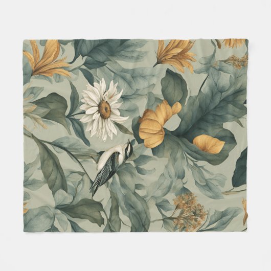 Ein kleiner Vogel an den Blume Fleecedecke (Vorderseite (Horizontal))