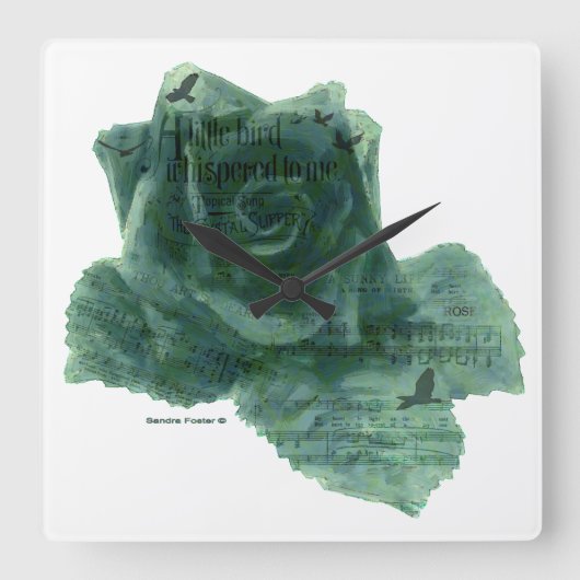 Ein kleiner Vogel erzählte mir Rose Quadratische Wanduhr (Vorderseite)