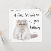 Ein kleiner Vogel sagte mir, es sei dein Geburtsta Karte (Vorderseite/Rückseite Beispiel)