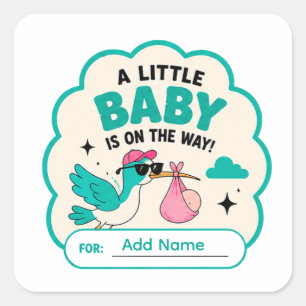 🕊️ Ein kleines Baby ist auf dem Weg Name 🕊️ Quadratischer Aufkleber