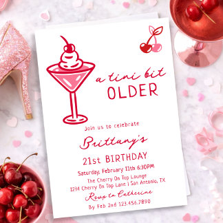 Ein kleines bisschen älter Cherry Martini Meilenst Einladung