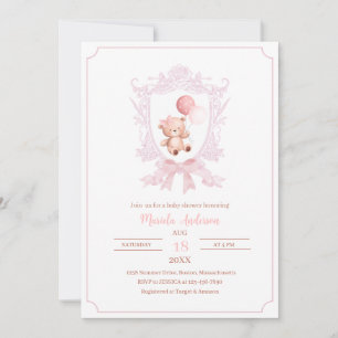 Ein kleines, blassrosa Wappen verbeugt Babyshuvita Einladung