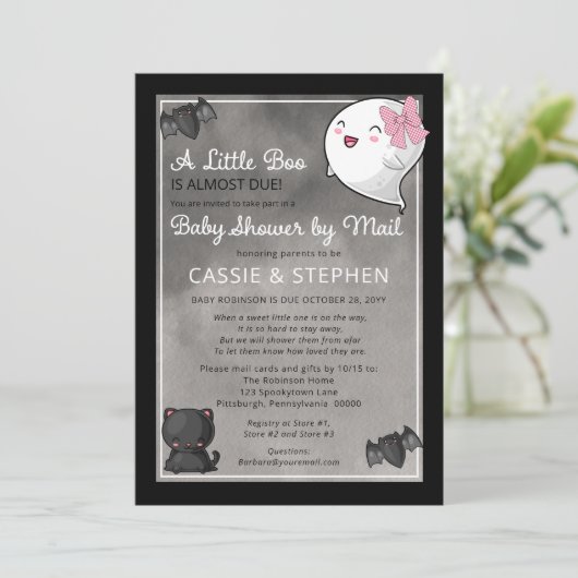 Ein kleines Boo-Ghost-Girl-Baby-Duschkabine mit Ma Einladung (Stehend Vorderseite)