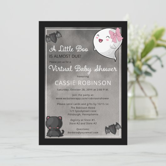 Ein kleines Boo Ghost Girl Virtual Baby Dusche Inv Einladung (Stehend Vorderseite)