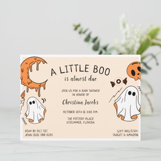 Ein kleines Boo Ghost Halloween Kinderdusche Einladung (Stehend Vorderseite)