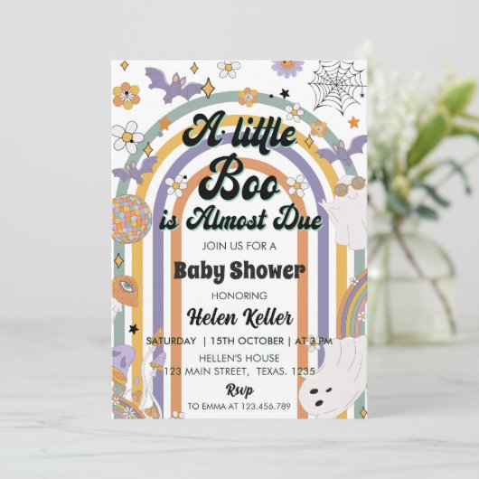 Ein kleines Boo Groovy Rainbow Halloween Kinderdus Einladung (Stehend Vorderseite)