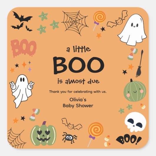 Ein kleines Boo Halloween Baby Dusche Danke Quadratischer Aufkleber (Vorderseite)