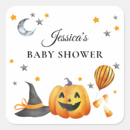 Ein kleines Boo Halloween Pumpkin Baby Dusche Quadratischer Aufkleber