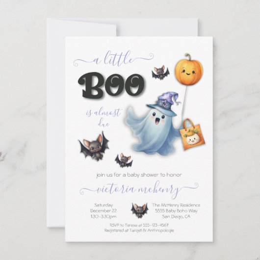 Ein kleines Boo Halloween Watercolor Babydusche Einladung (Vorderseite)