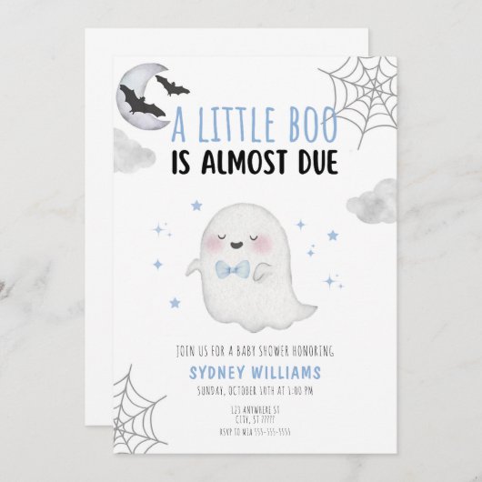 EIN KLEINES BOO IST FAST DUE BABY SHOWITE EINLADEN EINLADUNG (Vorne/Hinten)