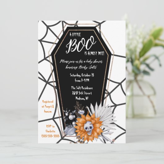 Ein kleines BOO ist fast fällig! Halloween-Kinderd Einladung (Stehend Vorderseite)